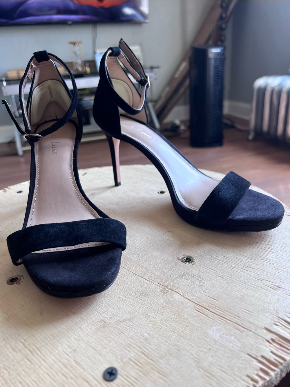 Women’s Black Suede Ankle-Strap High Heel Sandals